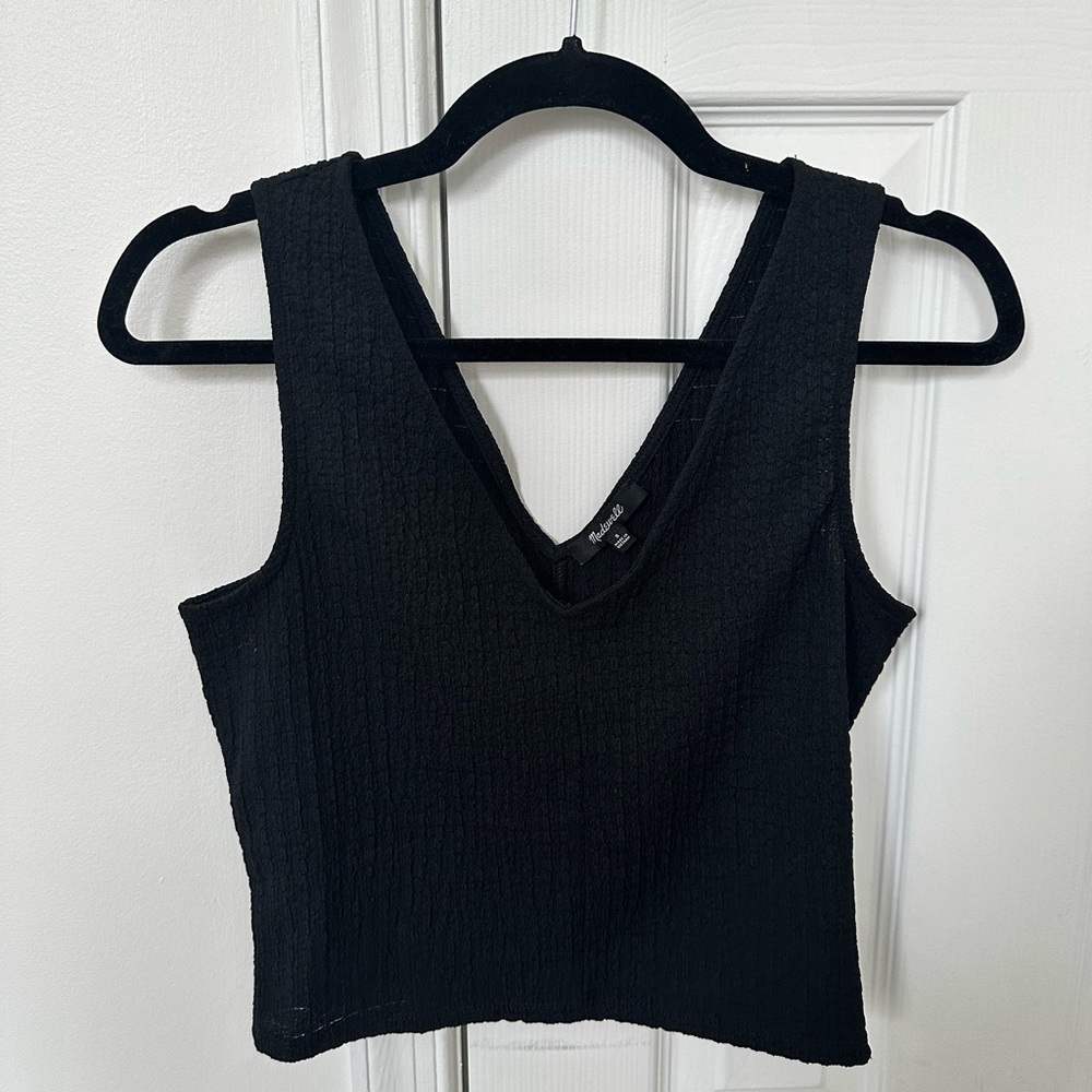Madewell Textured Black V-Neck Crop Top